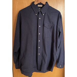 VTG LL Bean Shirt 17.5-36 Blue Button Down Plaid Made in USA‎ Mens Single Needle